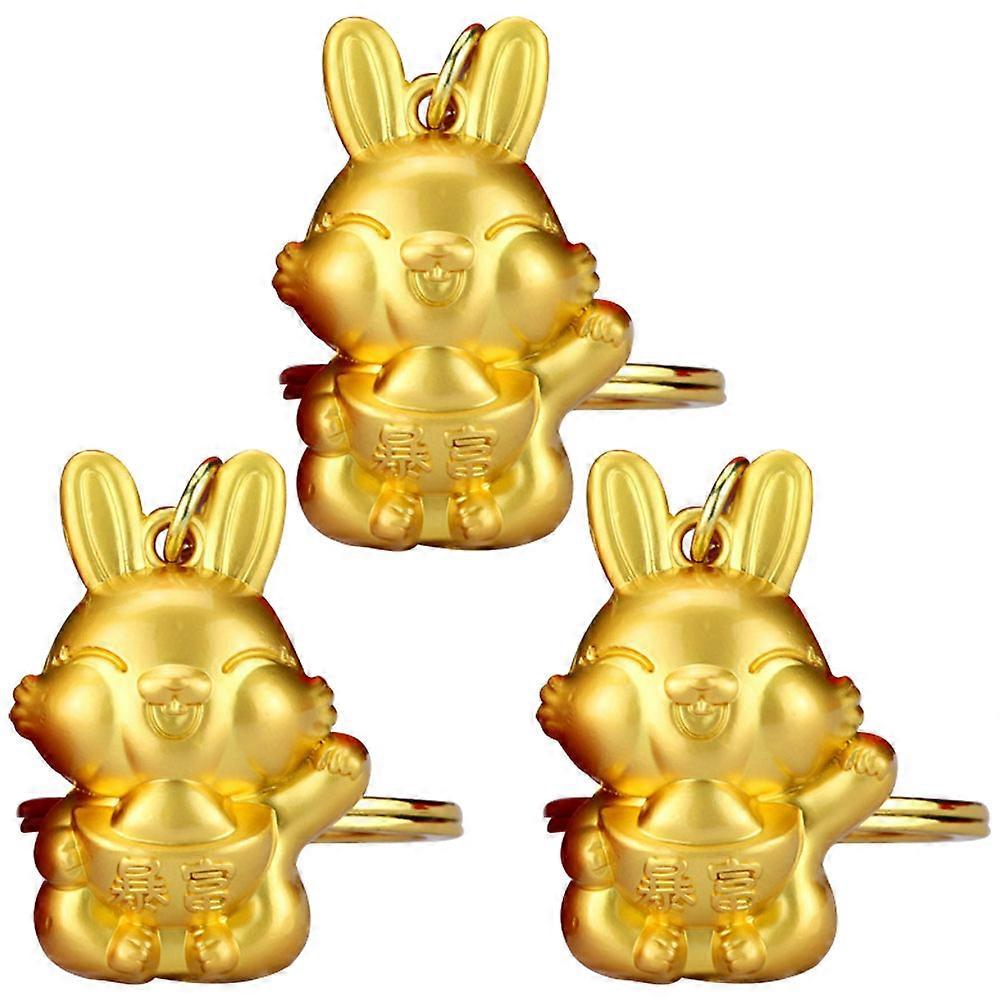 Rabbit Keychain Zodiac Alloy Function 3Pcs Golden Set