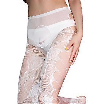 Witte compressiekousen met visnetpatroon voor dames, dijhoge panty, one size, geschikt voor dansen en dagelijks gebruik.