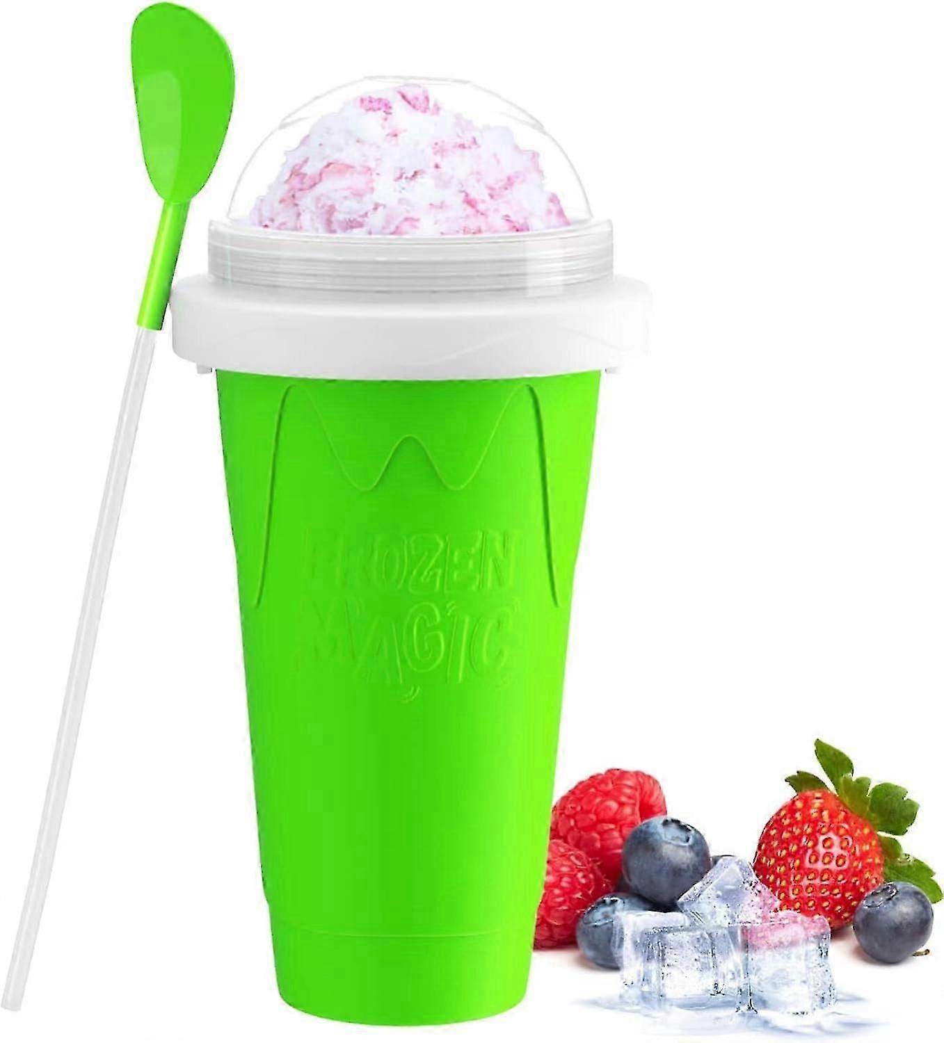 Slushy Cup Maker Ice Cup Frozen Magic Squeeze Cup Slushie Cup ,Cooling Maker Cup Freeze Mug Silicone Milkshake Smoothie Mug,Green