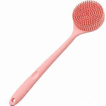 Escova de banho dupla face em silicone INF com cabo longo para limpeza profunda e relaxamento.