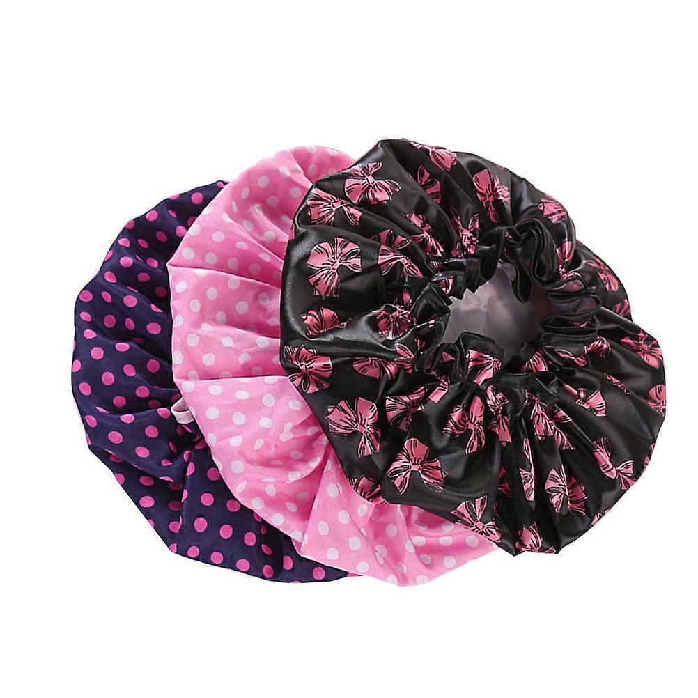 Shower Hat Double Layer Waterproof Elastic Bath Cap 3Pcs for Shower Use