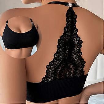 Sujetador push-up con espalda cruzada para mujer, bralette de punto acanalado sin aros, sujetador deportivo con tirantes finos ajustables