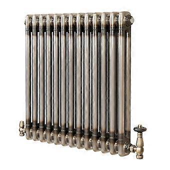 Traditional 2 Column Radiator 600mm x 605mm & TRV Valves Modern Central Heating Heater Raw Metal
