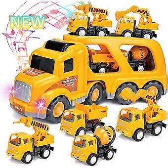 Bau LKW Spielzeug Set für 1 2 3 4 Jahre alte Kleinkinder Kinder Jungen und Mädchen, Auto Träger Fahrzeug Set Spielzeug mit Ton und Licht, Fahrzeuge Transport T