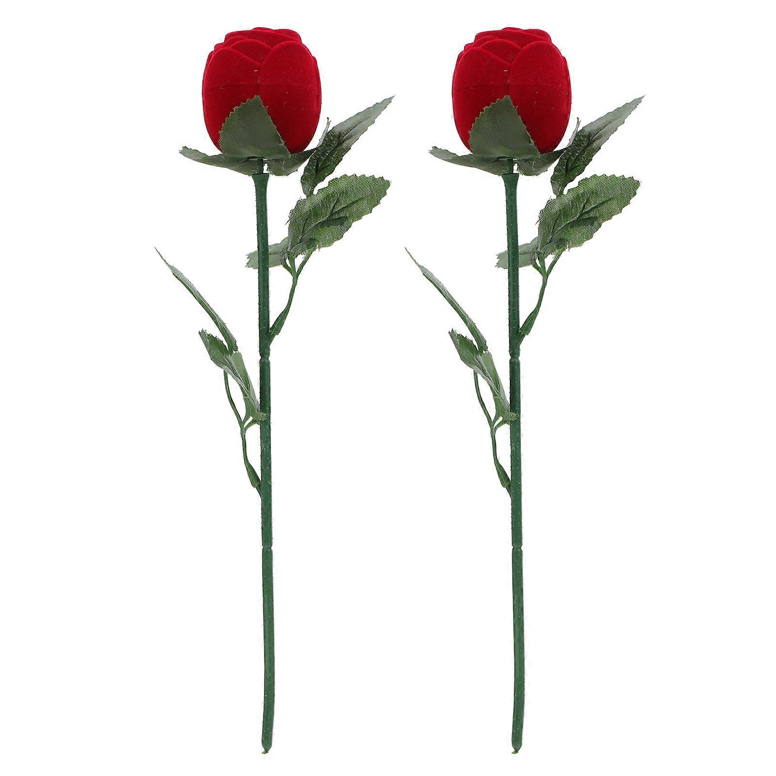 2pcs Delicate Rose Designed Ring Storage Boxes Ring Holders for Valentine (Red)