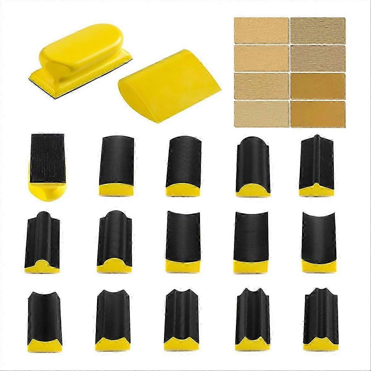 16PC Hand Sanding Block Set with 40Sheets Hook and Loop Sandpaper Kit