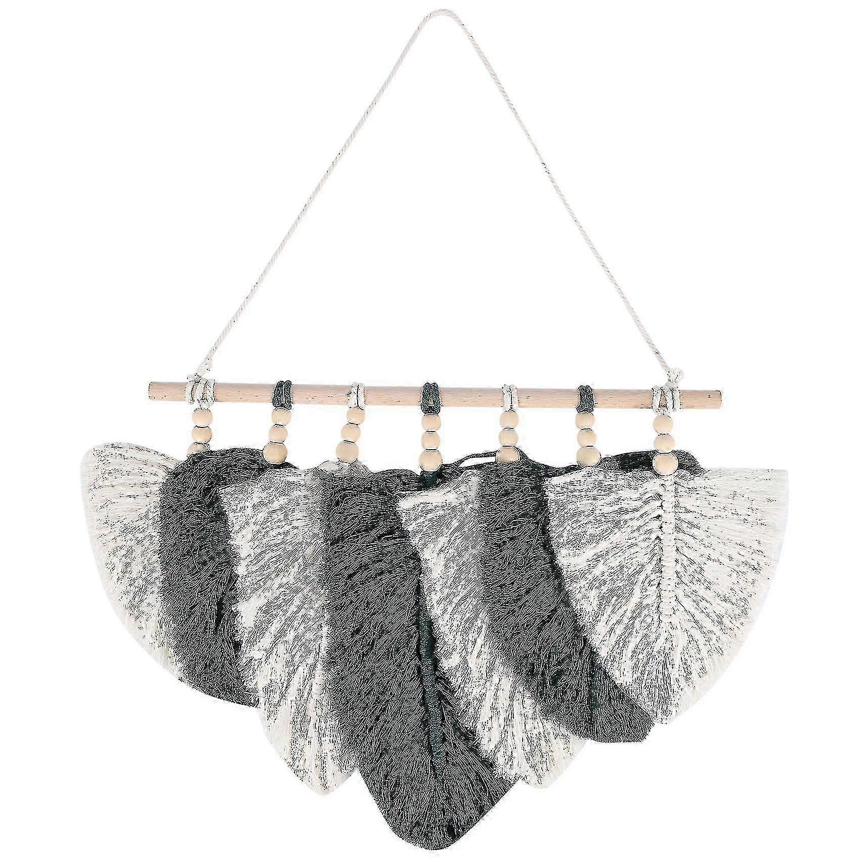 Boho Macrame Leaf Feather Wall Tapestry Headboard Green Decor