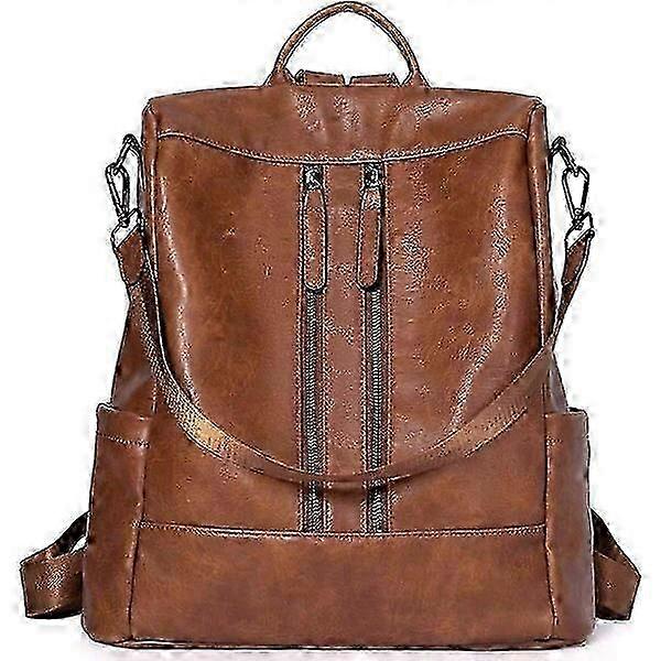 Women's backpack, PU + leather material, brown style