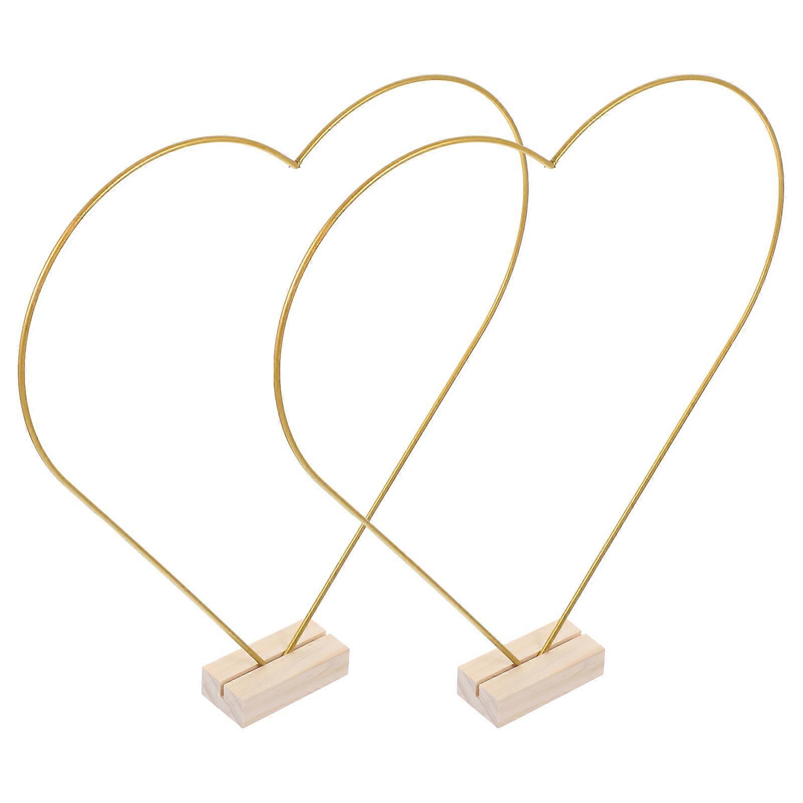 Multi-Function Metal Heart Wreath Hoops with Wood Base for Decor 2Sets