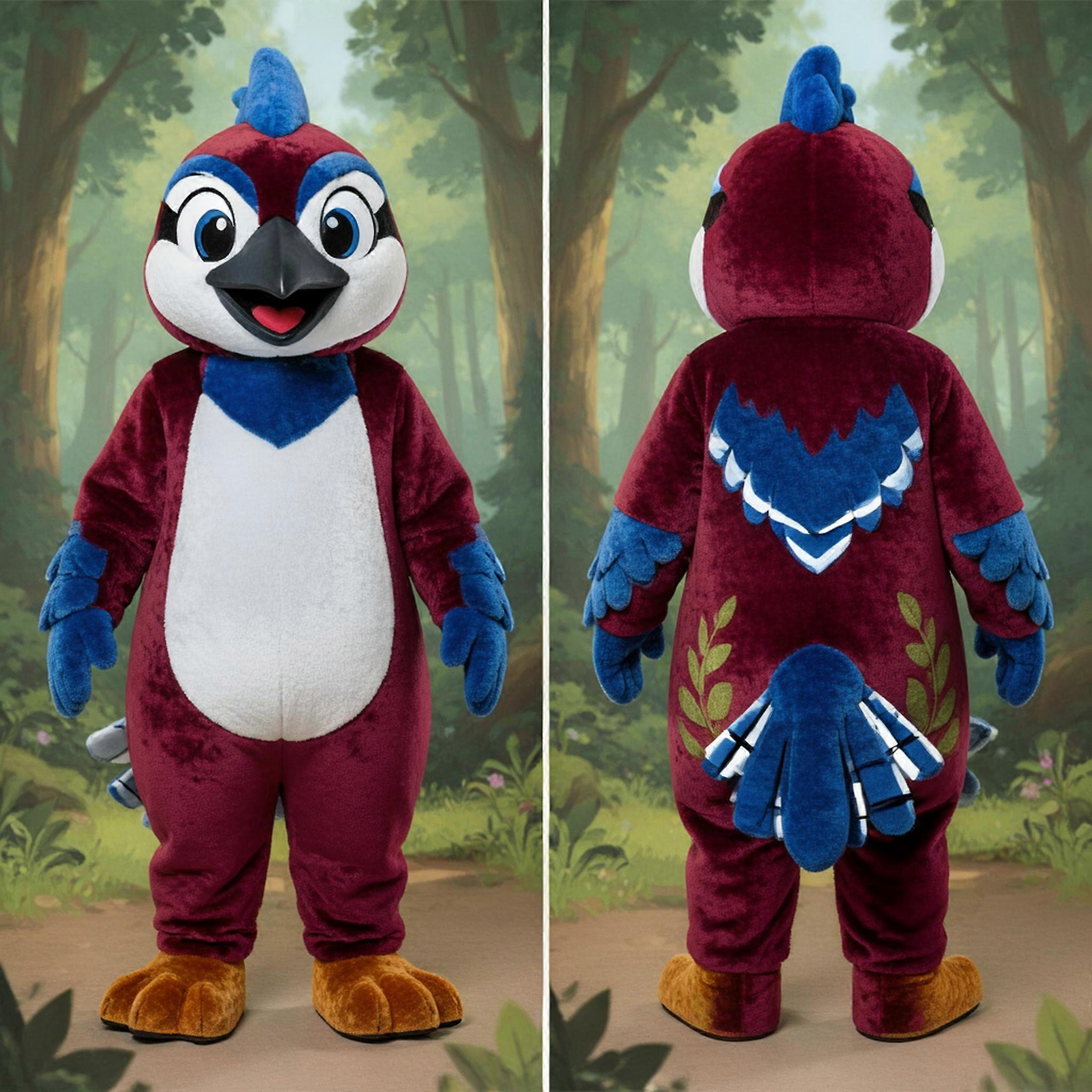 MASTICOT Maroon Feathered Blue Jay Mascot