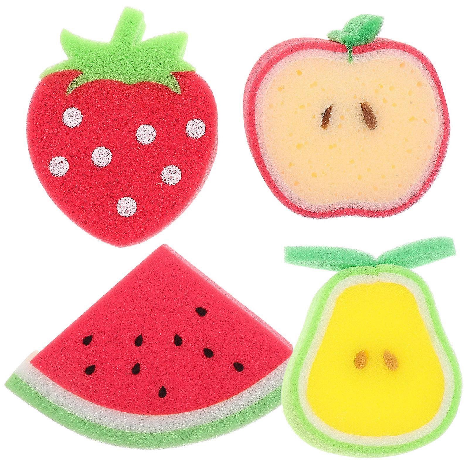 Children Bath Ball Fruit Shower Sponge for Bathing 4Pcs Assorted
