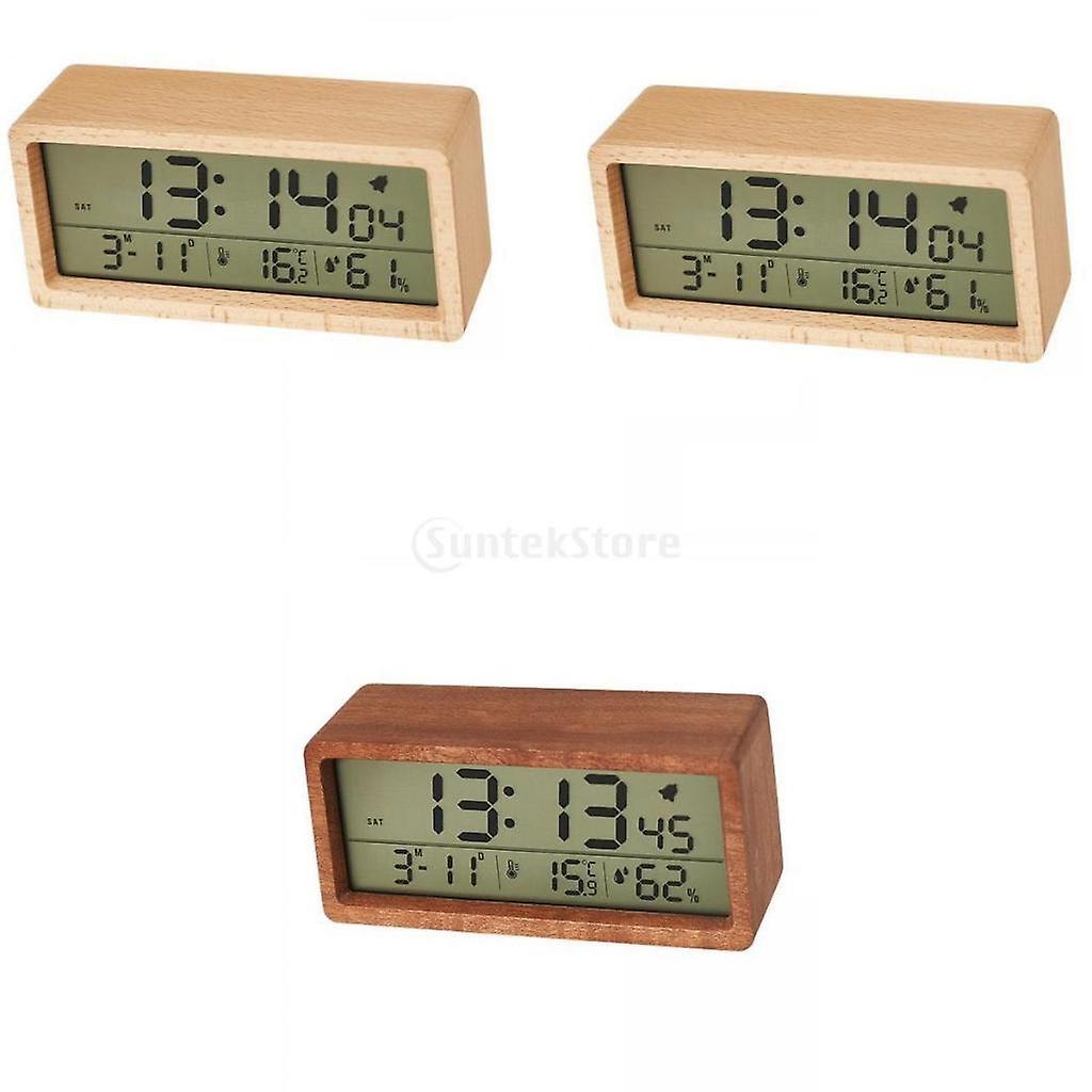 3 X Holz Digital Wecker Portable Snooze Modus Tischuhren Hell / Dunkel