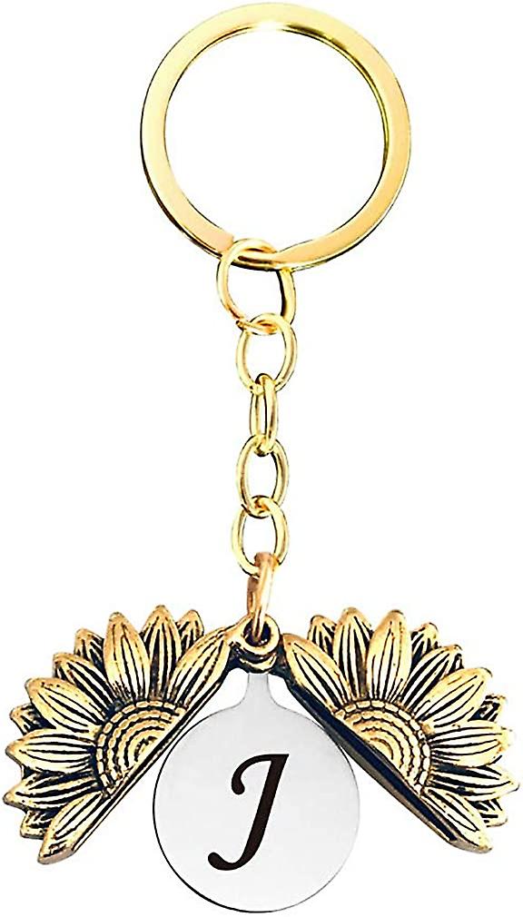 Letter Keychain Sunflower Initial Keychain with Hidden Message Key Ring