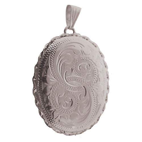 Silver 37x28mm engraved twisted wire edge oval Locket