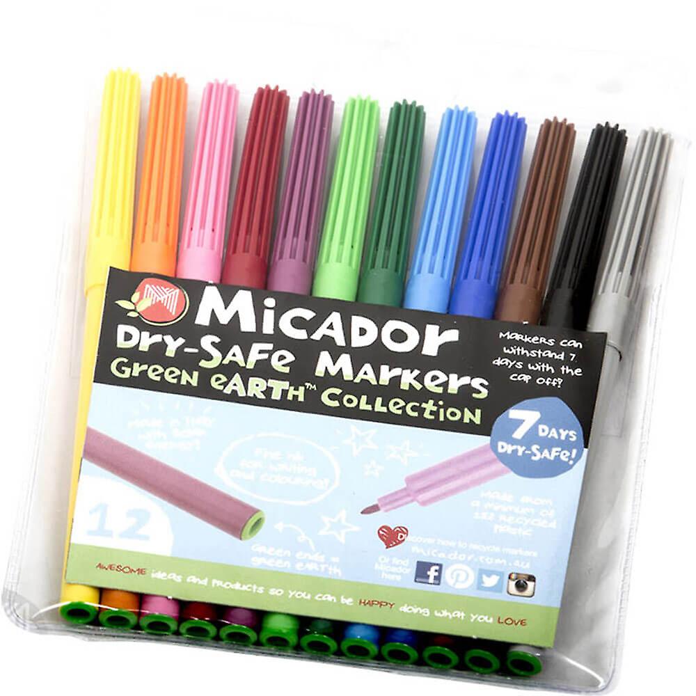 Micador 7 Days Dry Safe Markers Green Earth Collection Assorted Pack of 12