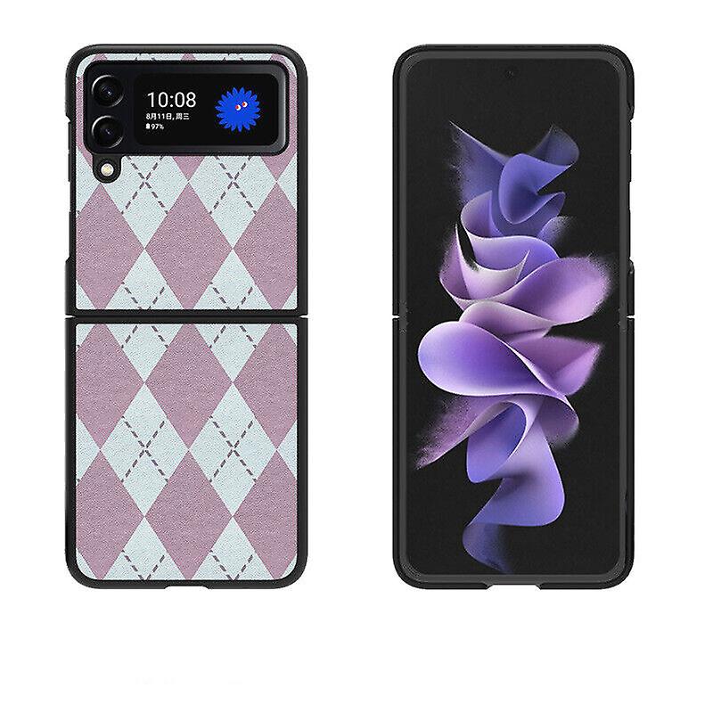 Pu Leather Phone Case For Samsung Galaxy Z Flip 3 Block Pattern Shockproof Cover