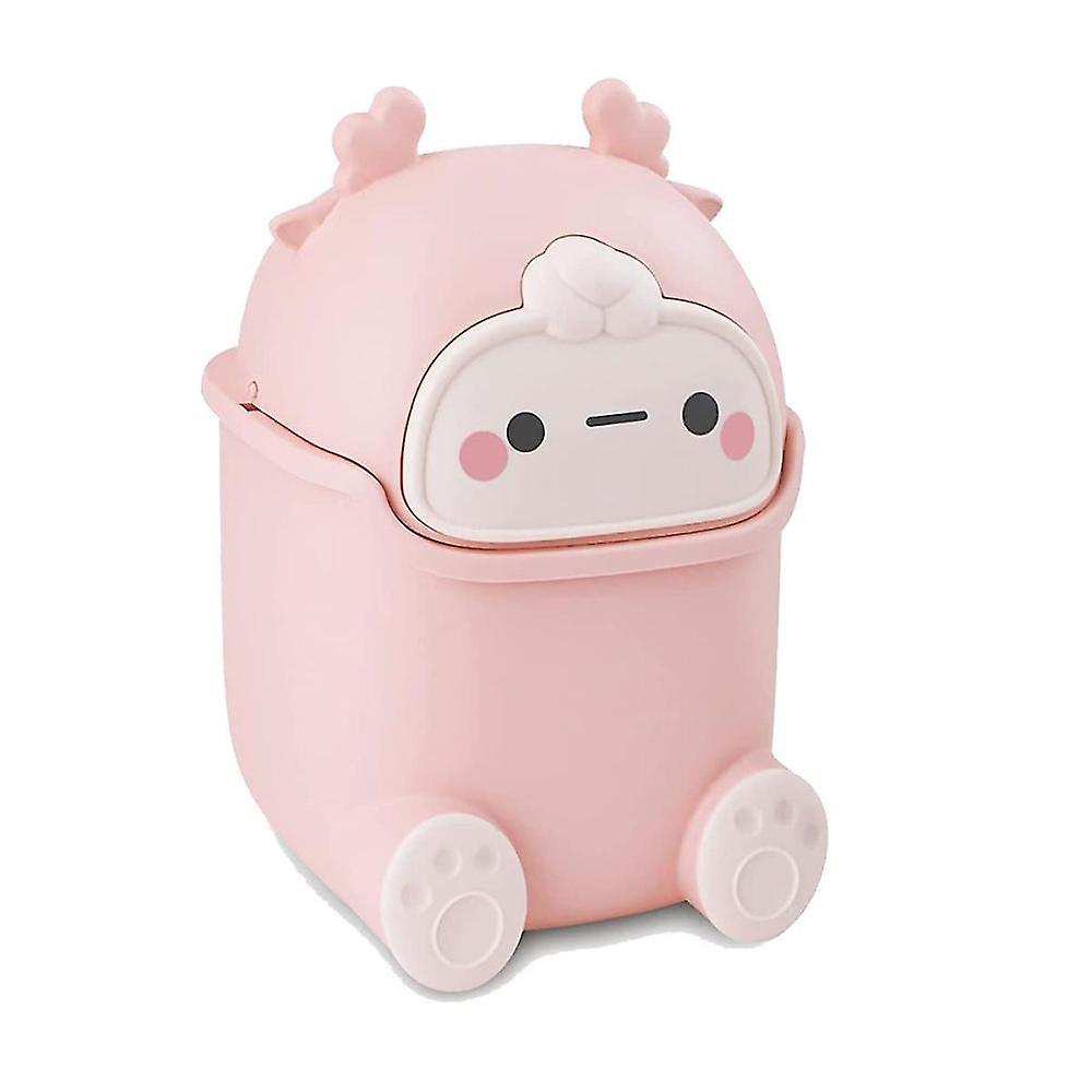 Mini Trash Can With Lid, Cute Flip Desktop Trash Cans, Plastic Animal Shape Garbage Can (pink)