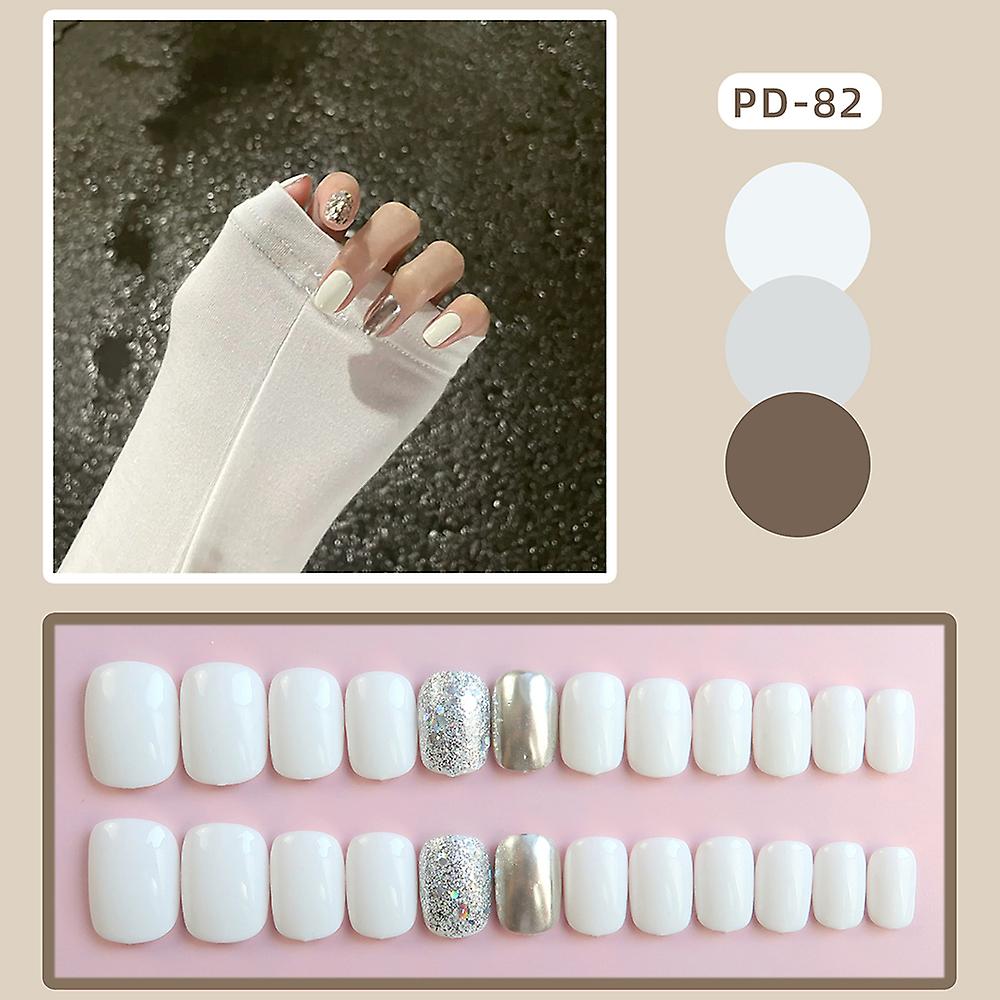 Fake Nails With Small Paillette Classic Square Head False Nails Manicure Nails Kit