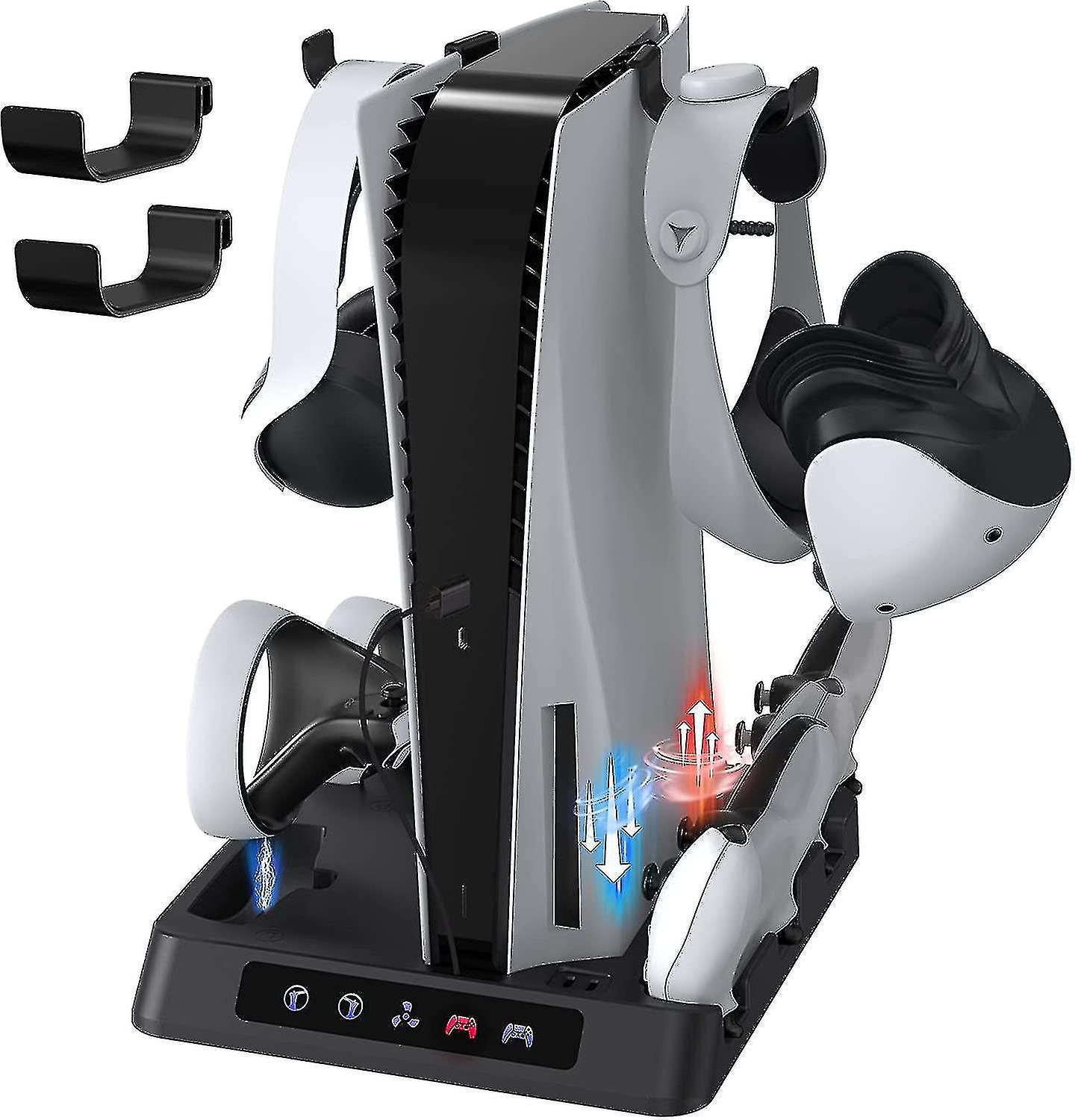 Charging Stand For Ps5 And Ps Vr2, Vertical Stand With Cooling Fan And Dual Controller Charging Station, With Ps Vr2 Headsets Holder