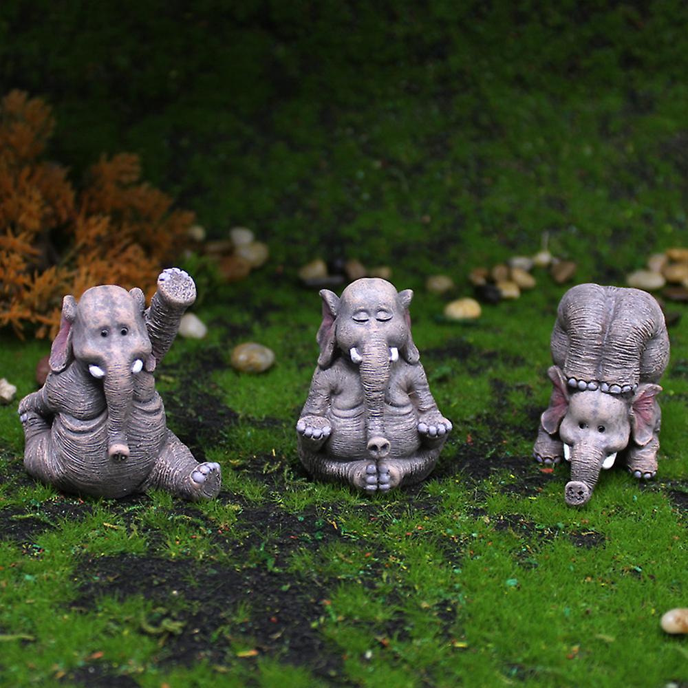 3pcs Yoga Elephant Ornaments Creative Craft Tabletop Statue Gift