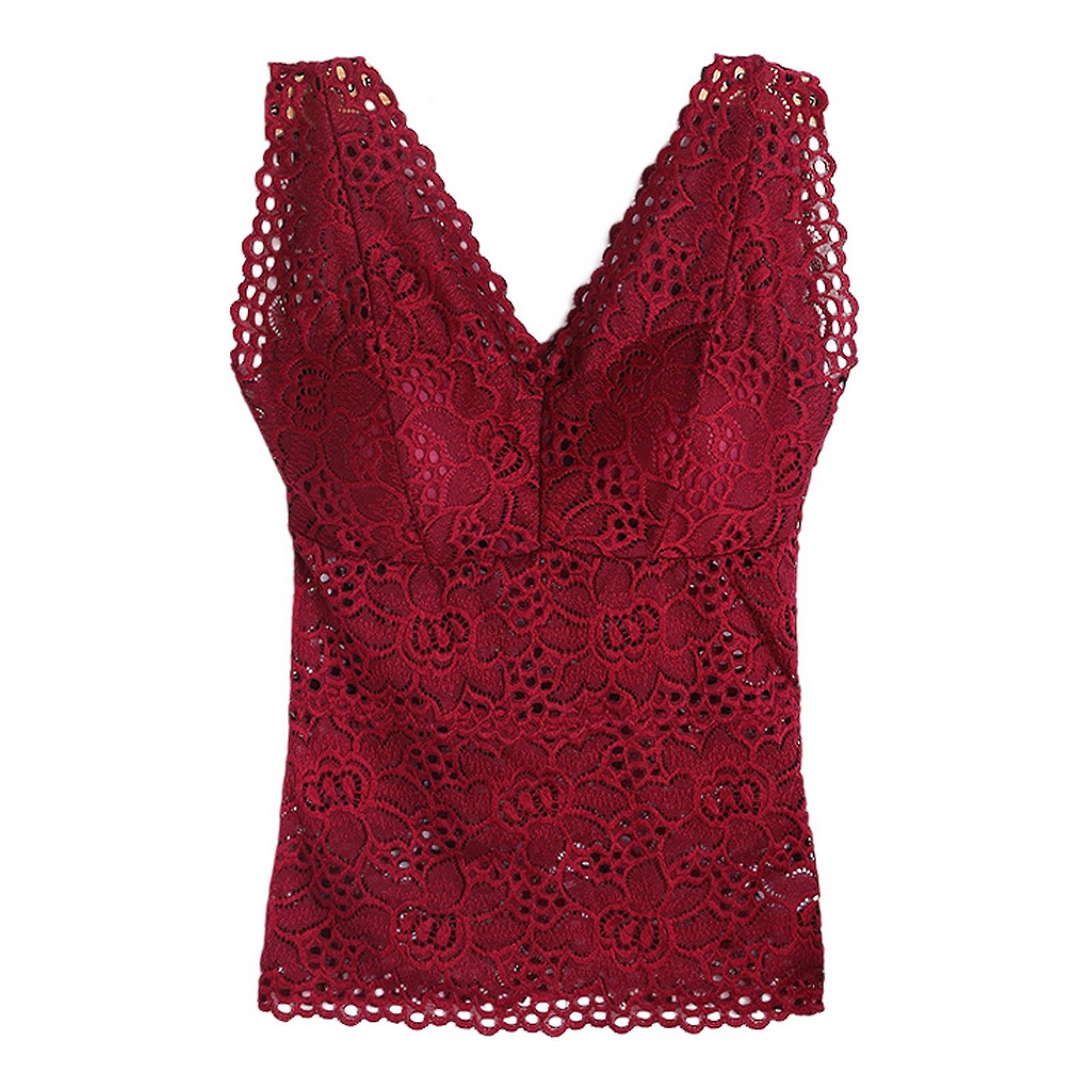 Fianao Débardeur Col V Squelette avec Coussinets Bretelles Spaghetti All-Match Dentelle Long Soutien