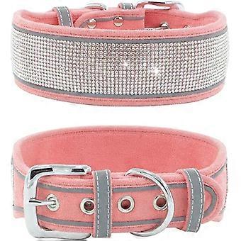 Reflective Dog Collar Medium Large Dog Glitter Suede with Rhinestone Tie