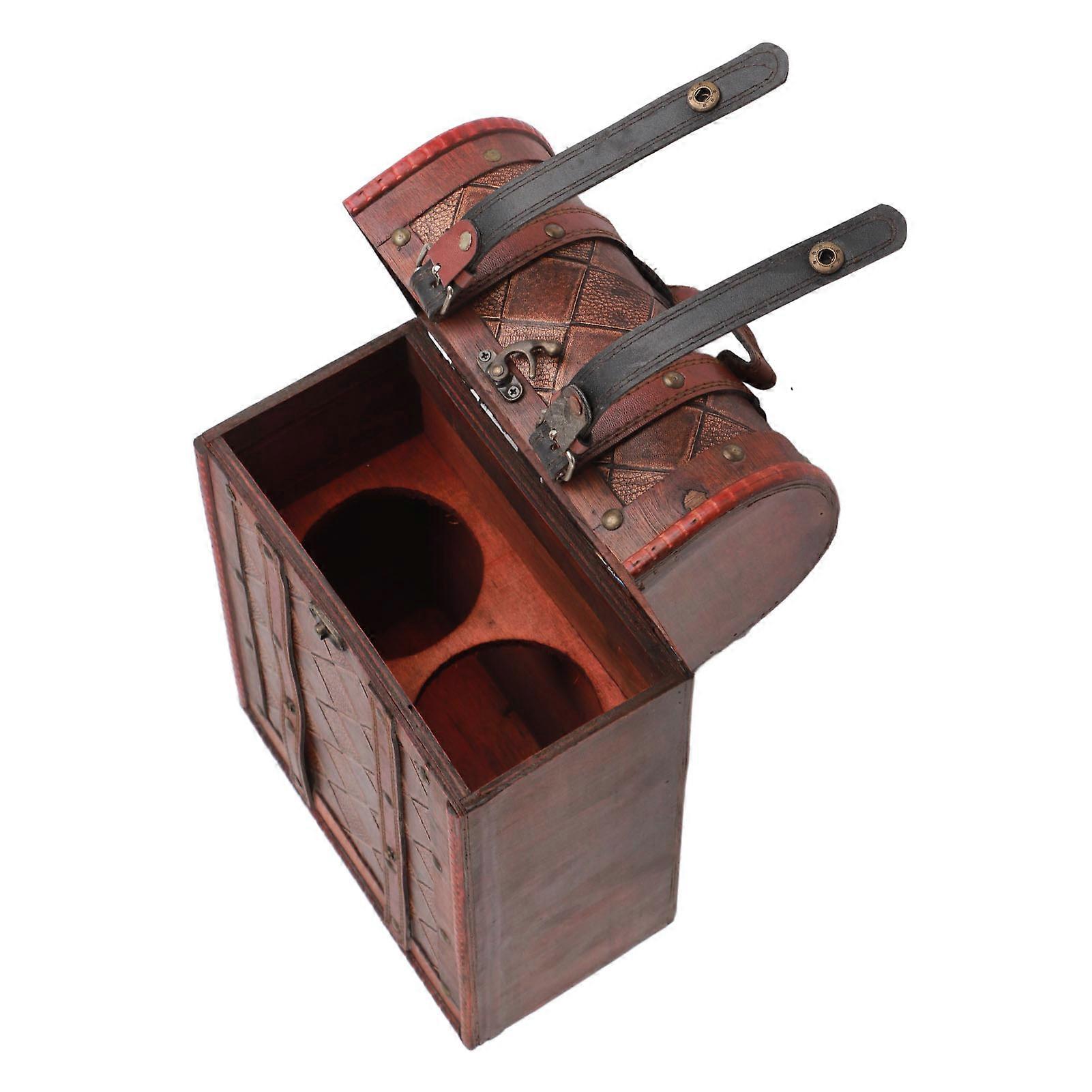 Vintage 2 Bottle Wine Box with Lid Handle Antique Plaid Pattern Particle Board Wine Bottle Holder Case