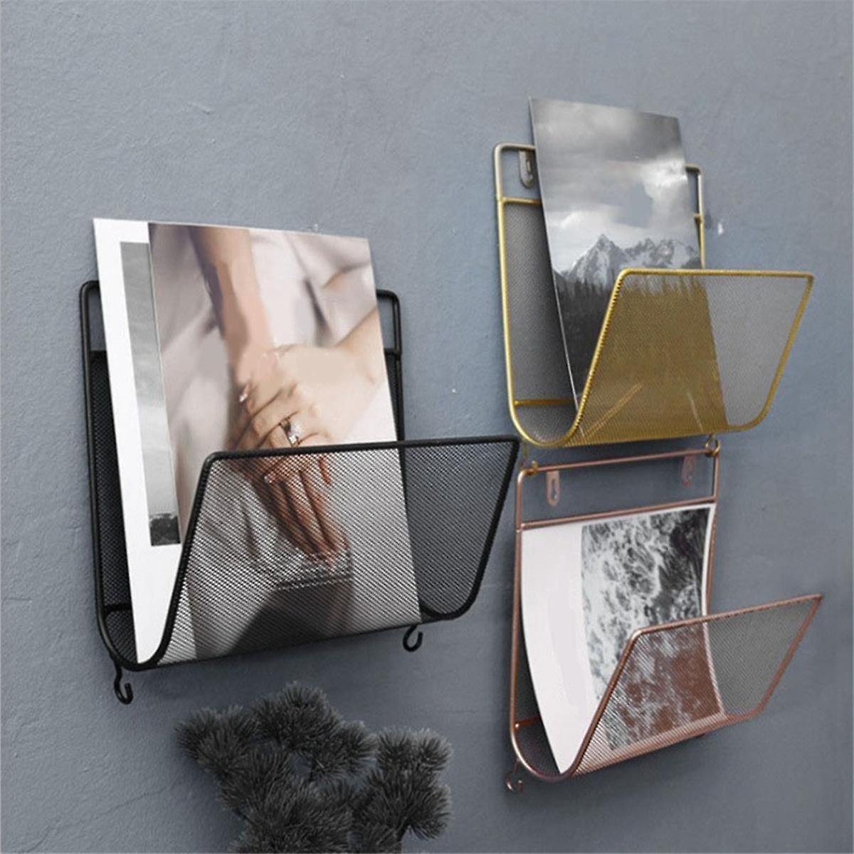 Iron Book Rack Metal Newspapers Rack Wall Mounted Bookshelf Wall Storage Shelves Office Simple Styl