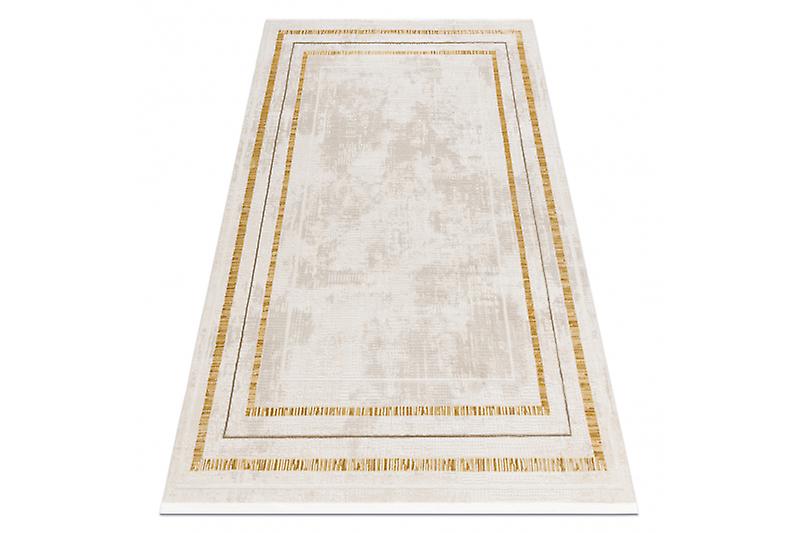 Modern carpet DUKE 51523 cream / gold - Frame, structured, very soft, fringes