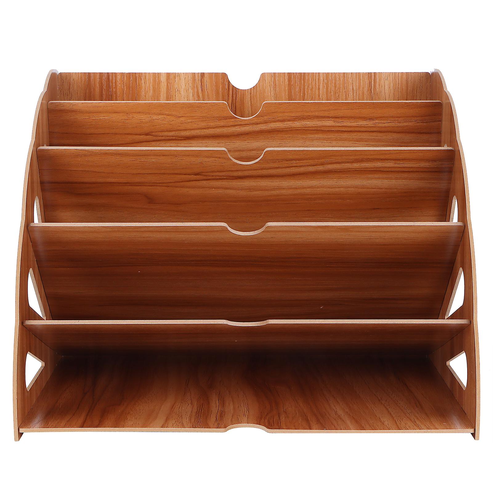 Wooden MultiSlot Storage Rack Office Supplies Desktop File Organizer for Home Office(Cherry Wood Color )