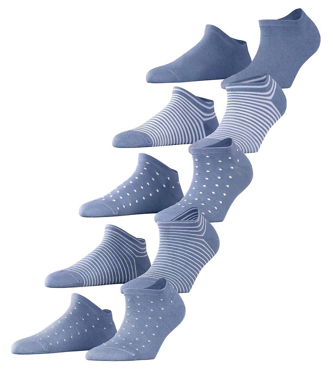 Esprit Dots and Stripes 5 Pack Sneaker Socks - Jeans Blue