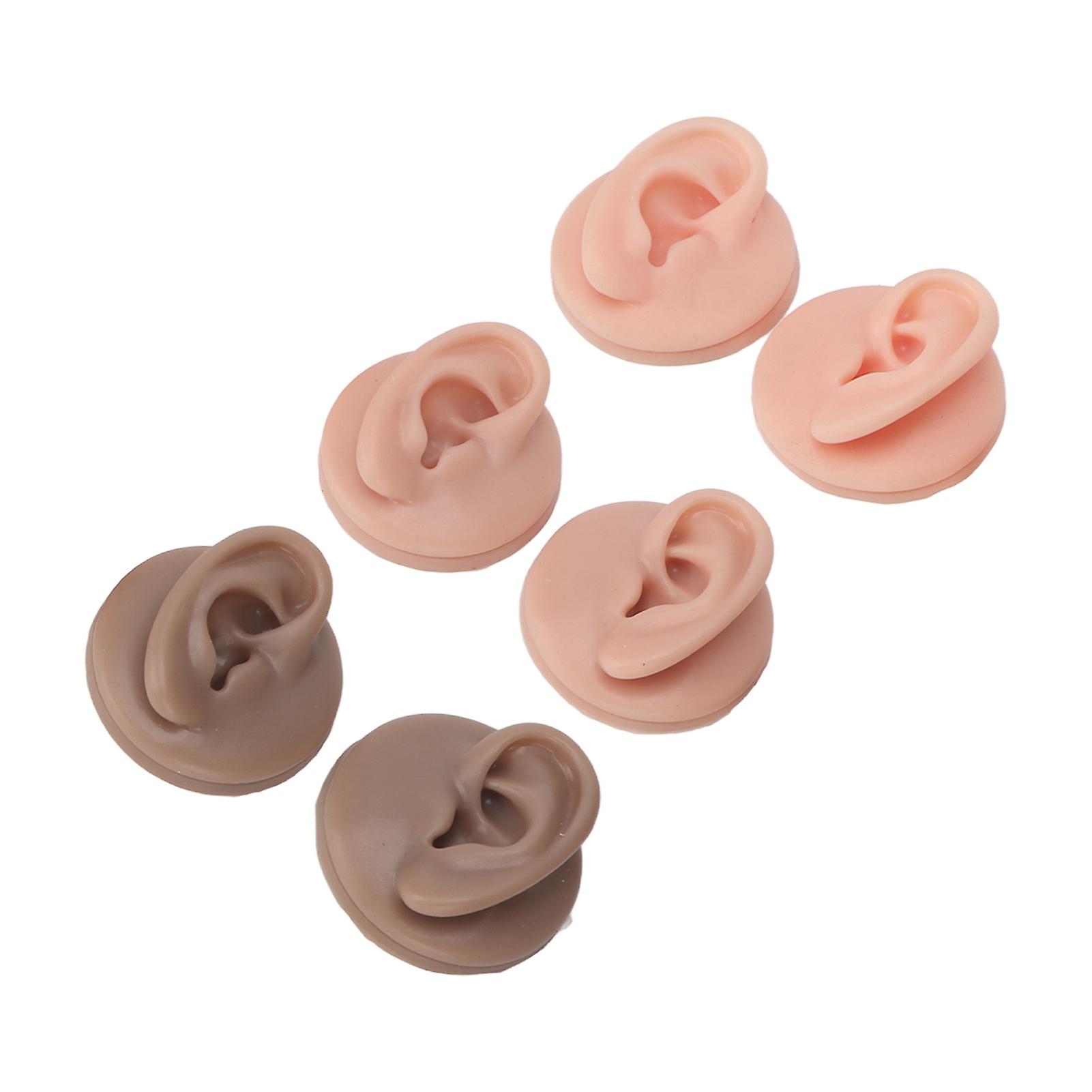 3 Pair Soft Silicone Ear Model Acrylic Bracket Human Ear Model for Piercing Practice Earring Display