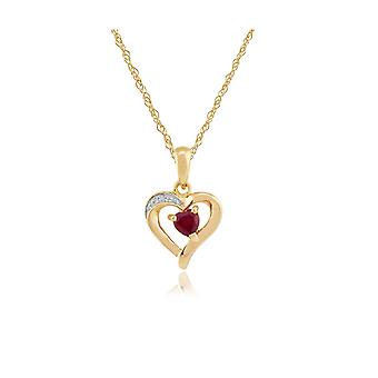 Classic Round Ruby & Diamond Heart Pendant Necklace in 9ct...