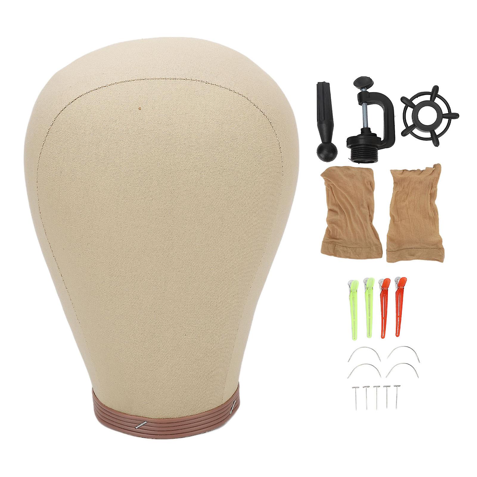 24 Inch Wig Head Stand Simulation Canvas Block Head with Mounting Hole for Wigs Display Styling