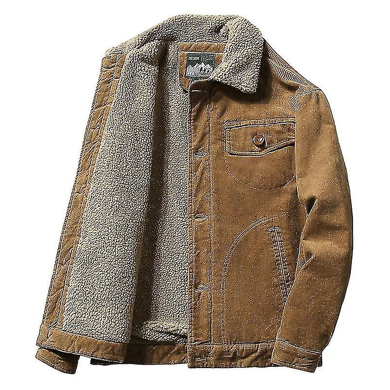 Men's Retro Corduroy Sherpa Trucker Jacket Fur Fleece Lined Classic Casual Coat