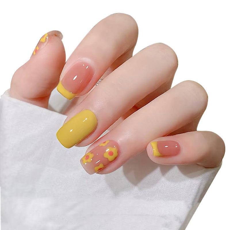AAA Faux Ongles Bouts Faux Art Artificiel Bricolage Doigt Couverture Citron Jaune Petite Fleur Court