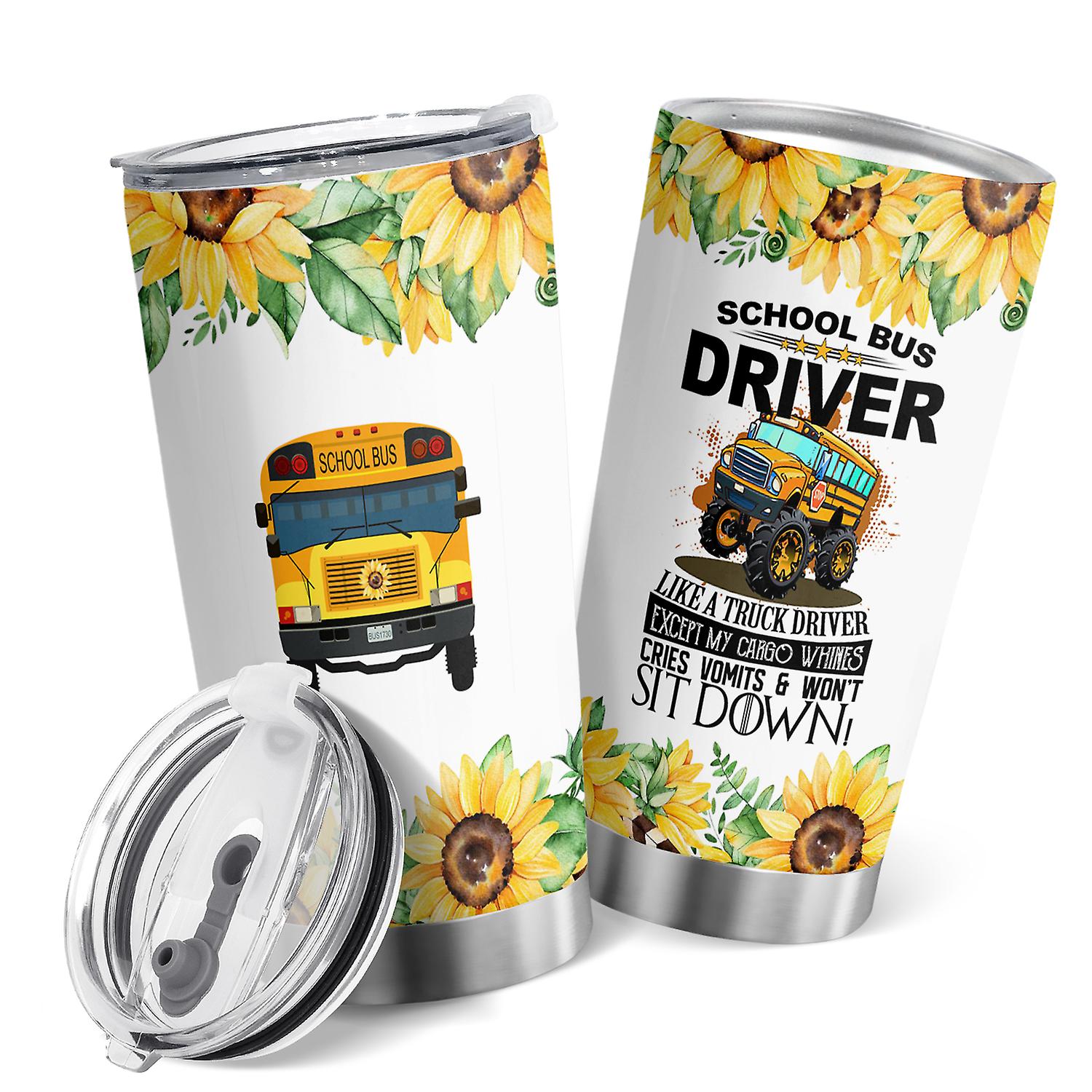 Oasisdream School Bus Driver Tumbler, Sunflower 20oz Stainless Steel Double Wall Vacuum Insulated Travel Coffee Cup
