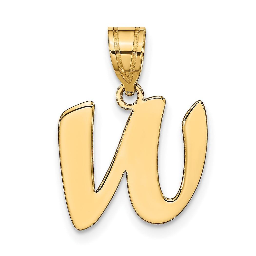 14k Gold Polished Script Letter W Initial Pendant Necklace-Pendant for Women - .7 Grams
