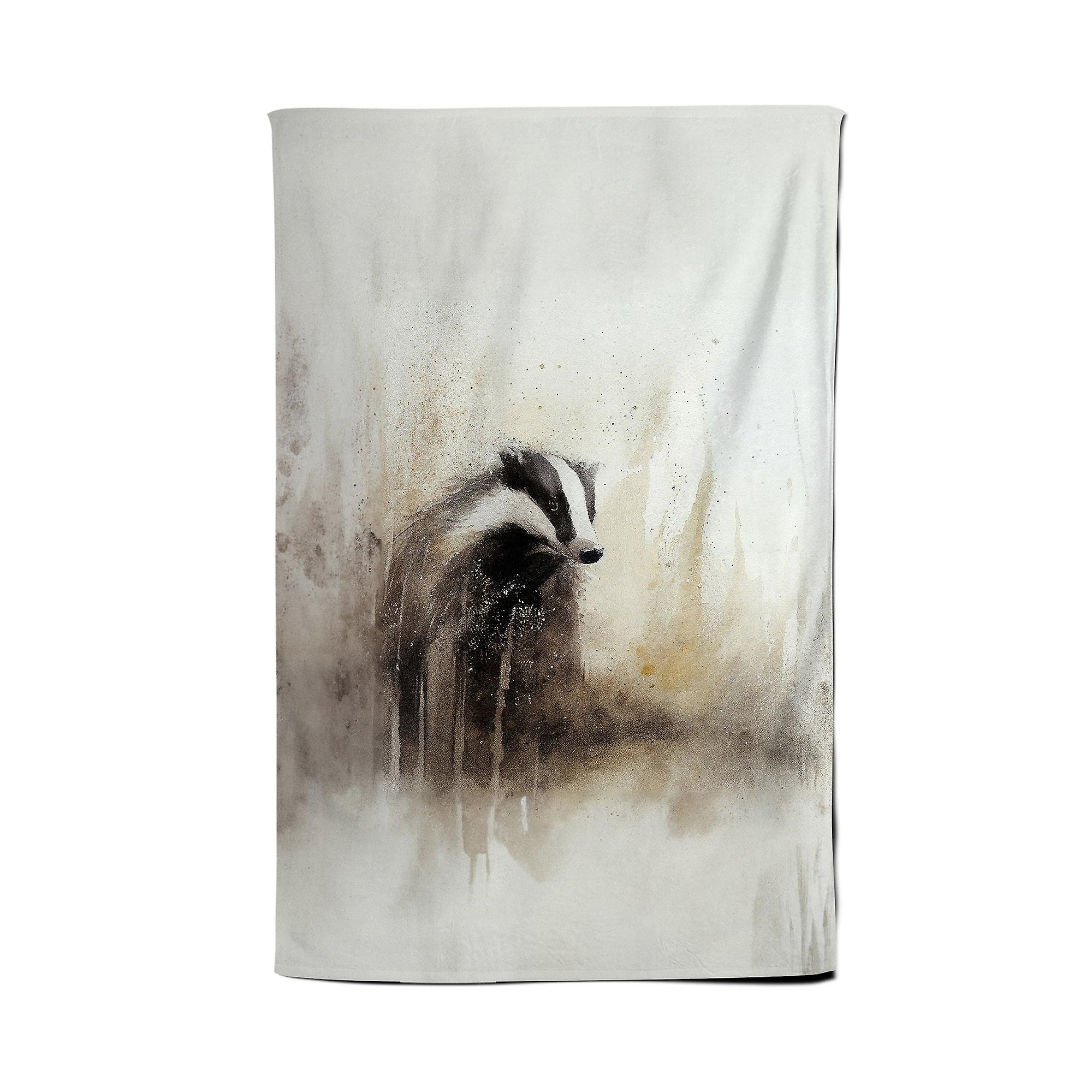 Badger Watercolour Tea Towel
