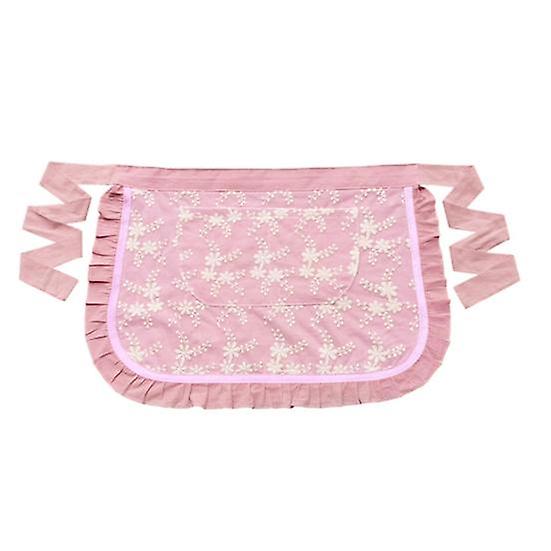 Waist Apron Soft Touch Oil-proof Lace Embroidered Women Server Waitress Short Half Apron with 2 Pockets for Kitchen
