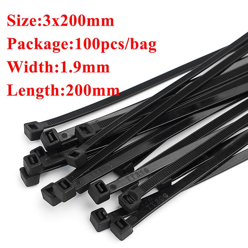 Self-Locking Plastic Nylon Wrap 100pcs/bag Black Zippered Nylon Strap Cable Tie Fixing Kit Ring Loop Wire Wrap