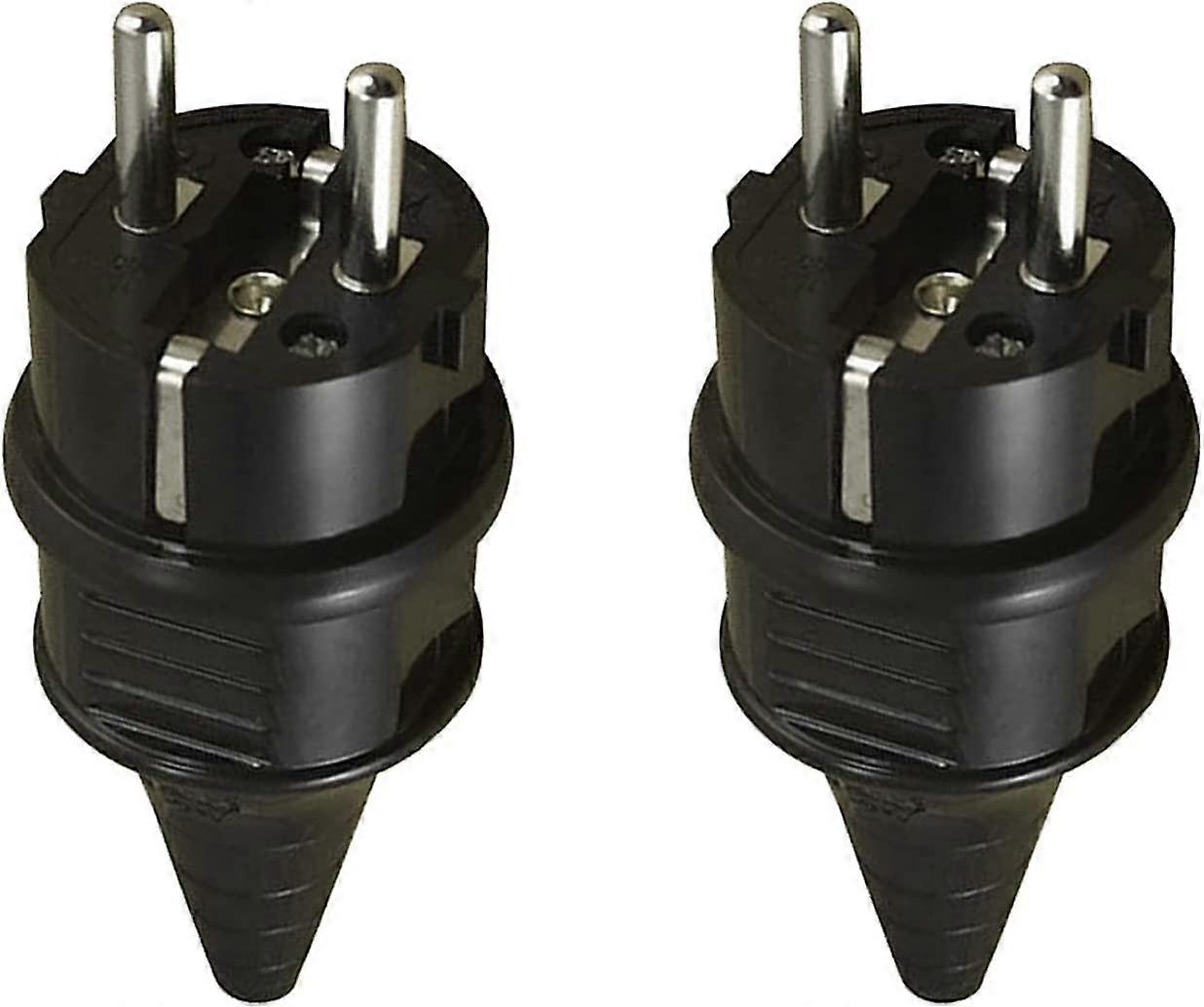 2 pieces earthing contact plug (250 V/10 A) with protective covers, durable, waterproof power plug