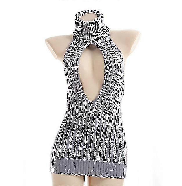 Women Backless Sweater Turtleneck Open Chest Hollow Knitted Pullovers Fall Sweaters