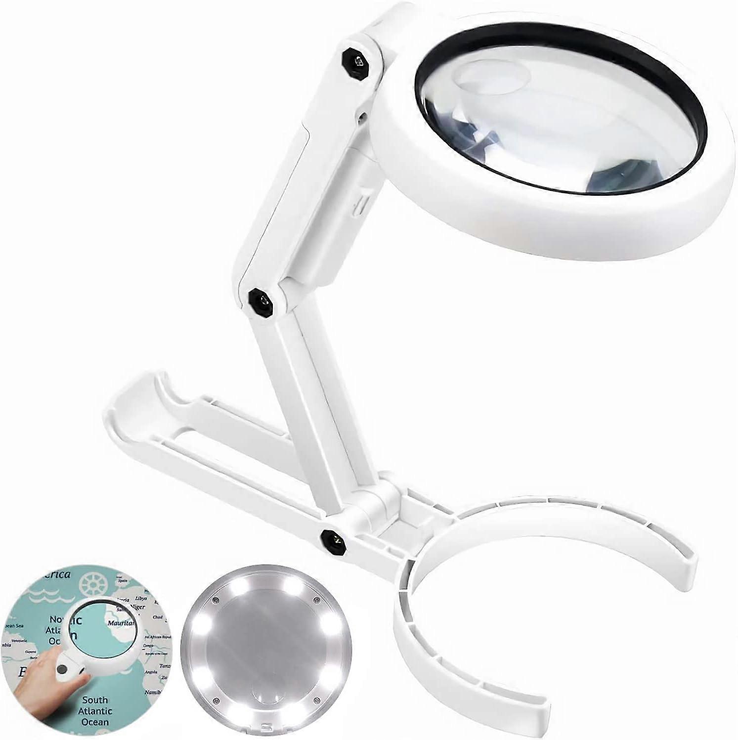 Handheld Standing Magnifier, 5X 11X Table Magnifier with Folding Stand , Reading Magnifier, Table Ma