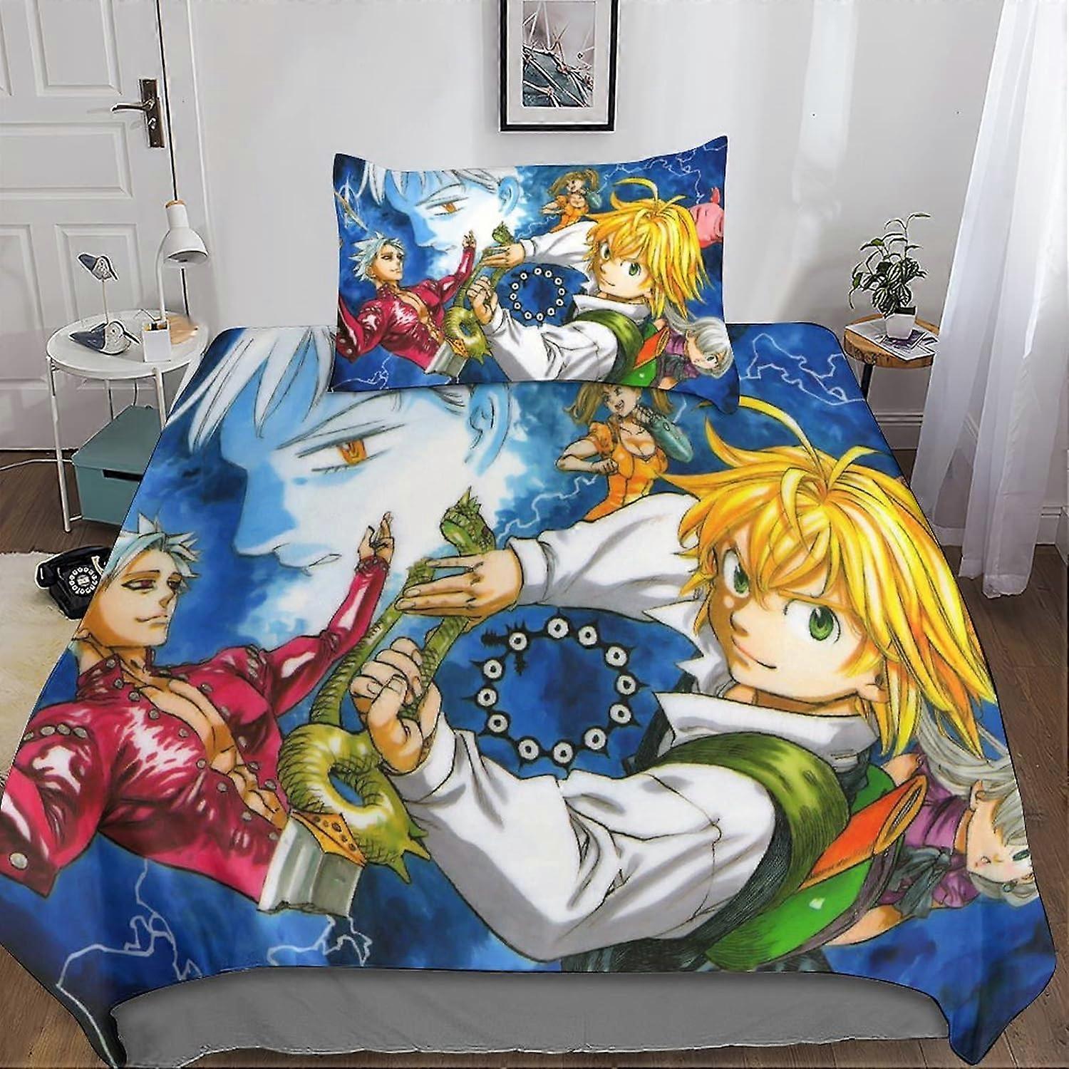 The Seven Deadly Sins Duvet Cover 2 Pieces, 3D Bedding Set with Zipper Closure Microfiber Bedding Set with Pillowcase for Adults and Children Single
