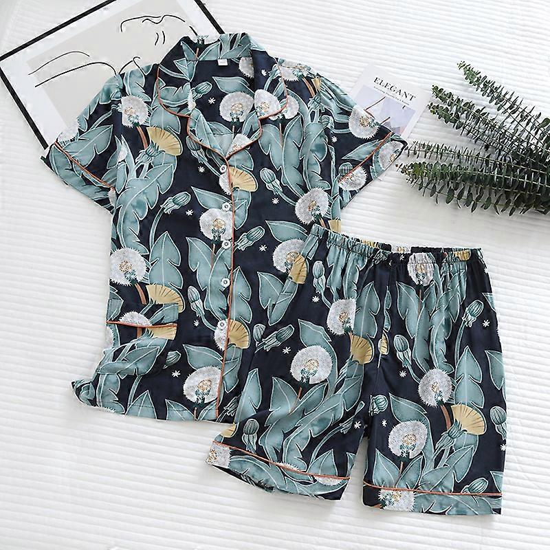 Damen Pyjama Set Kurzarm Shorts Home Pijima Lockerer zweiteiliger Anzug für Home Nachtwäsche Gedruckt Plus Size Weibliche Pijima