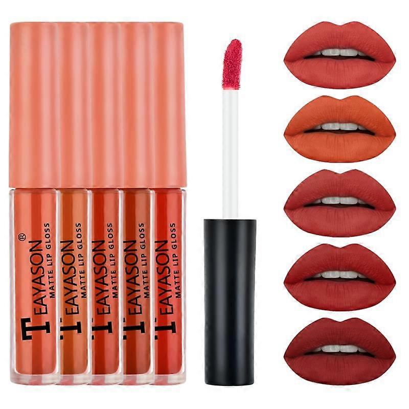 5PCS/Set Matte Lip Gloss Waterproof Long Lasting Lip Gloss Beauty Glazed Matte Liquid