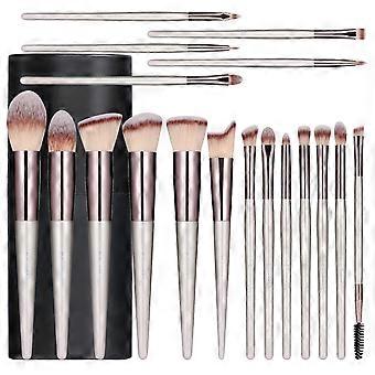 Makeup Brush Set 18 Pcs Premium Synthetic Foundation Powder Concealers Eye shadows Blush Makeup Brushes with black case (A-Champagne)