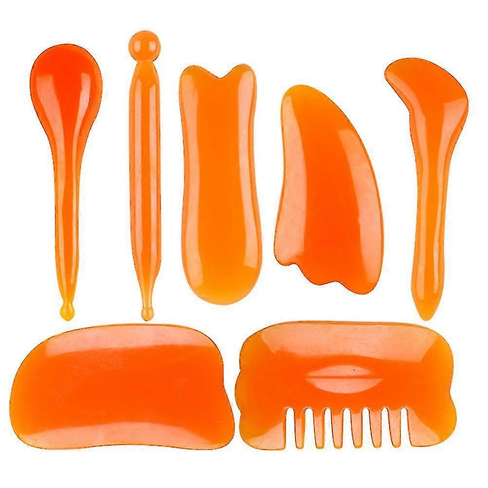 1 Set Of 7pcs Massaging Scraping Massage Tools Facial Body Resin Beeswax Scraping Boards (green)