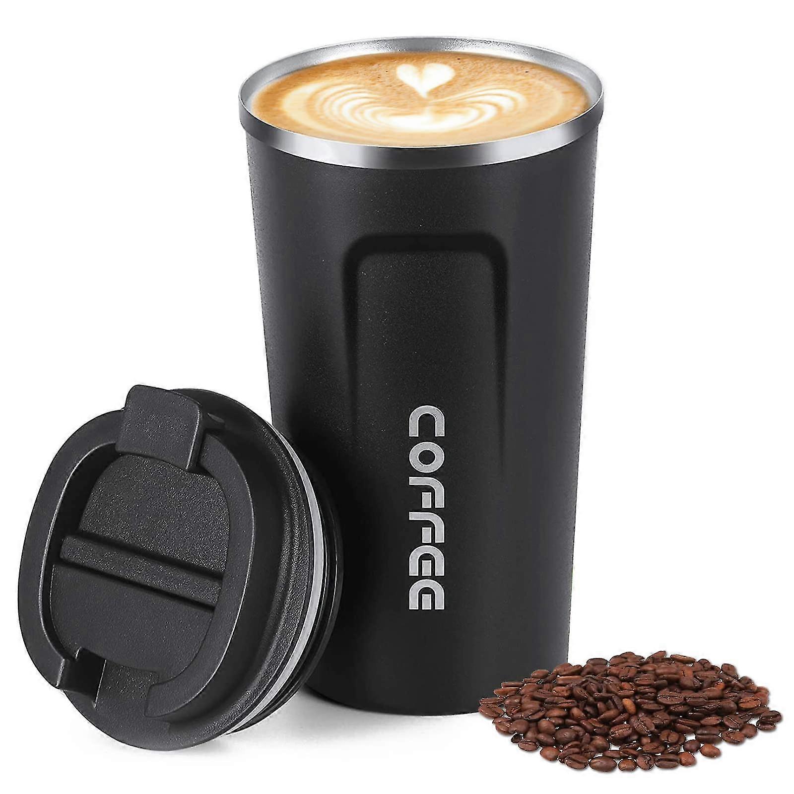 Travel Mug, Vacuum Insulated Coffee Cup, Reuseable Stainless Steel Water Bottle With Leakproof Lid For Hot & Cold Drinks (510ml,black)